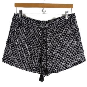 Loft Linen Blend Black & White Print Drawstring Shorts, Size Small